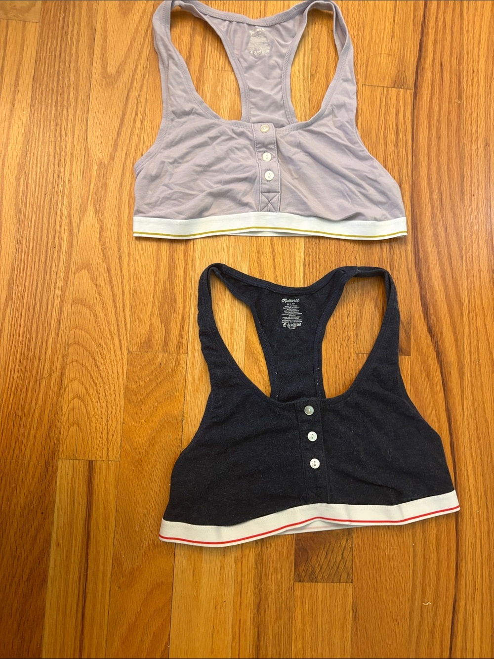 Madewell Lavender & Navy Button-Front Racerback Bralettes